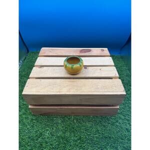 Vintage Mid-Century Green & Mustard Drip Glaze Ceramic Planter Bowl - 2”Diameter